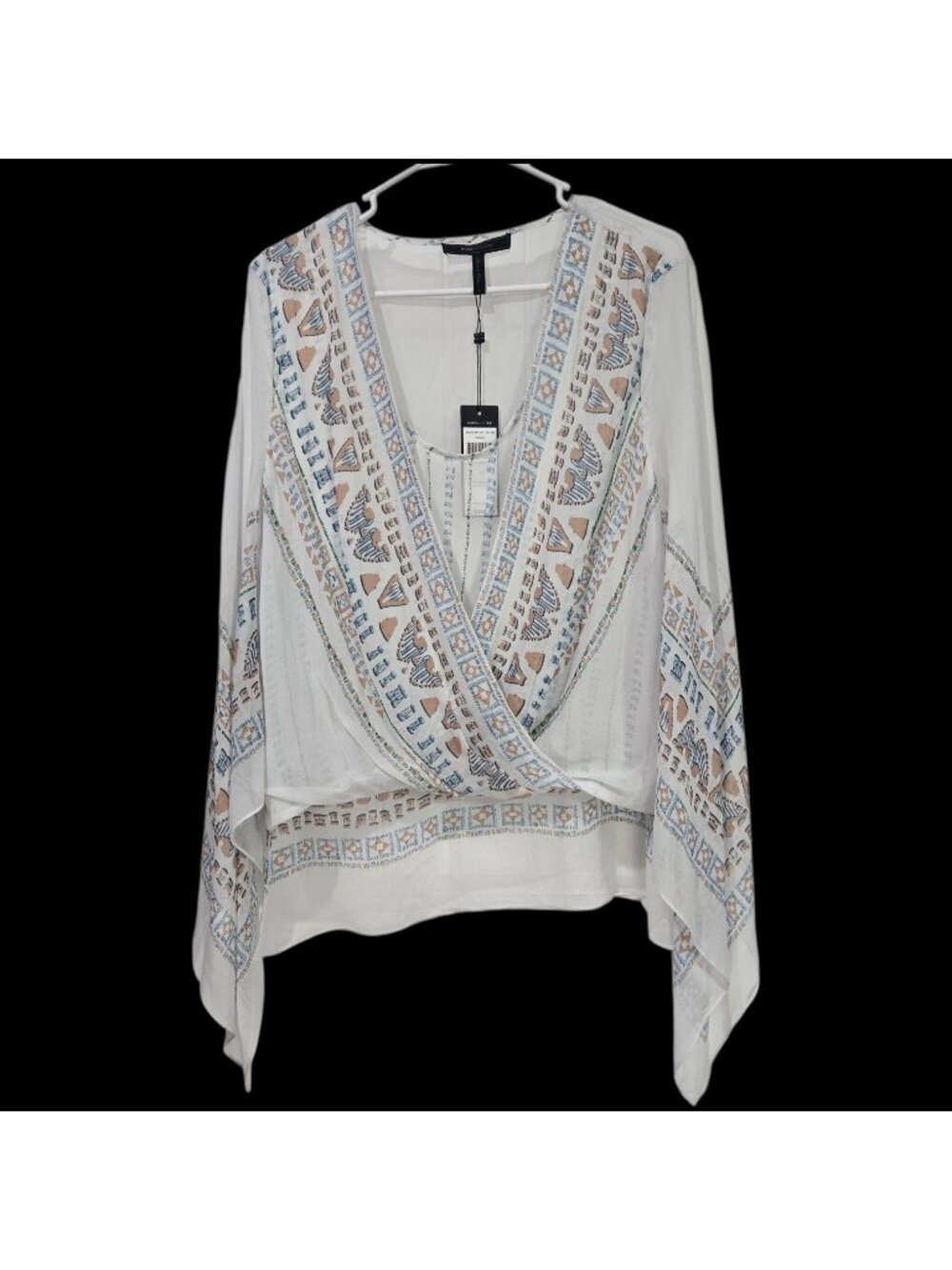 NWT BCBGMAXAZRIA Kasia 100% Silk Blouse Sheer Size Large Surplice Neck Top